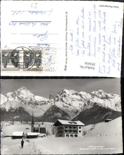 393436,Alm am Steinernem Meer Urslauerhof Kirche Bergkulisse Winterbild pub Cosy 2271a
