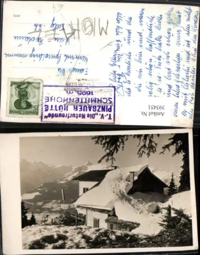 393451,Foto AK Pinzgauer-Hütte Berghütte b. Zell am See Bergkulisse Winterbild