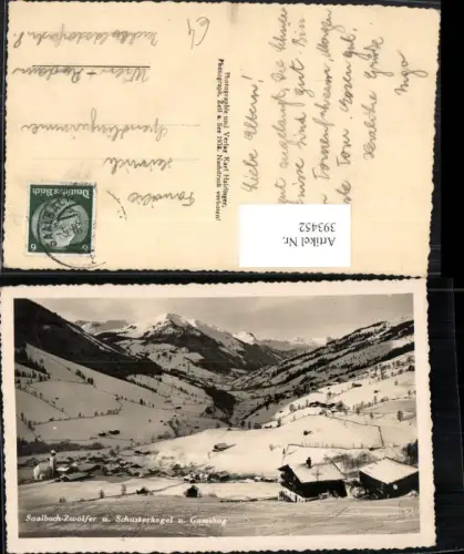 393452,Saalbach Totale m. Zwöfler u. Schusterkogel Bergkulisse Winterbild