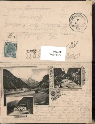 422500,Litho Gruß aus Weissbach b. Lofer Totale Gasthof Auvogel Mehrbildkarte