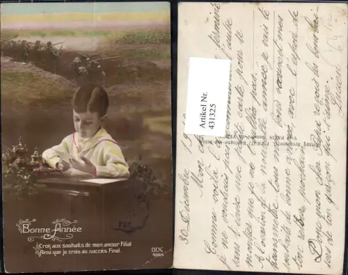 431325,Fotomontage Bub Lesen Brief Soldaten Krieg Schützengraben Bonne Annee pub DIX 405euro4