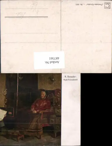 487361,Künstler Ak R. Bressler Nach Feierabend Kind Buch Lesen Ofen Kamin