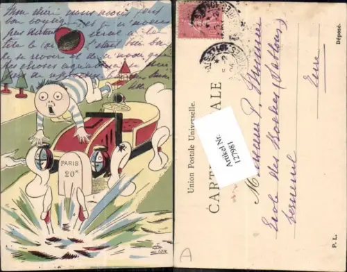 127981,G. Lion Süsse Kinder Künstlerkarte Junge m. Auto baut Unfall