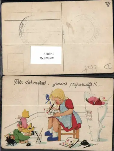 128019,Süsse Kinder Künstlerkarte Süsses Mädchen Teddybär Teddy Puppe