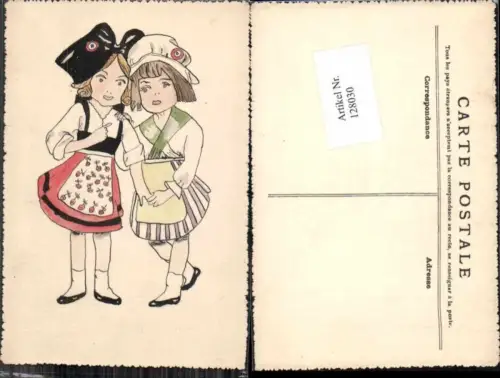 128030,Süsse Kinder Künstlerkarte Mädchen Kleid Hut Fashion