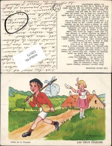 128171,Süsse Künstlerkarte Kinder Abschied V. Pahn sign.