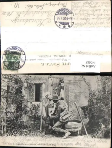 140083,Liebe Paar Liebespaar v. Bauer ertappt Schneeschuhe Wanderer Heugabel pub H. Guggenheim Co 11166