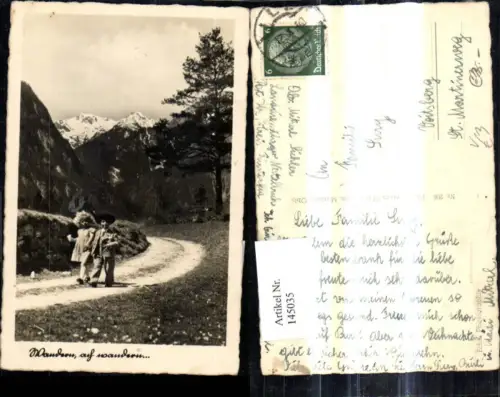 145035,Foto Ak Kinder wandern a. Weg Bergkulisse pub Max Stoess 206