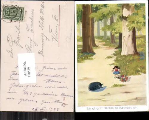 158579,Süsse Kinder Igel im Wald Mädchen erschrickt