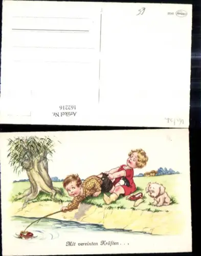 162216,Künstler Ak Kinder Mit vereinten Kräften Versuch Schuh z. angeln Hund