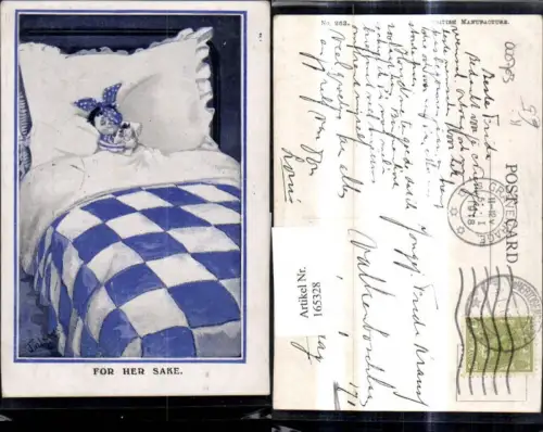 165328,Künstler Ak T. Gilson Krankes Kind i. Bett Bild i. Hand For her Sake