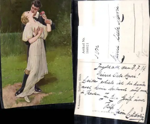 184921,Künstler Ak R. Borrmeister Seeliges Glück Paar Kuss Liebe Rose
