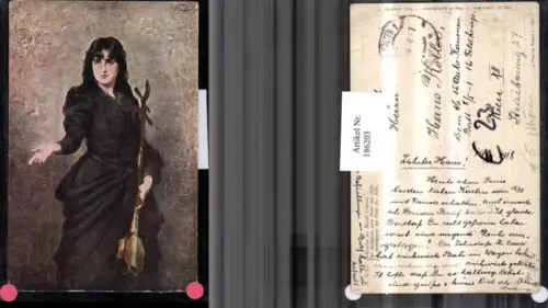 186203,Künstler AK N. Sichel Gypsy Mignon Bettlerin v. Pont des Arts Saiteninstrument