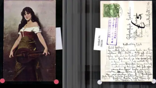 186226,Künstler AK N. Sichel Gypsy Mignon Saiteninstrument Stempel Militärzensur Radkersburg