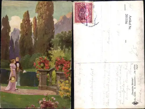 201556,Liebe Künstler Ak R. Kämmerer Im Stillen Park Frau Mann