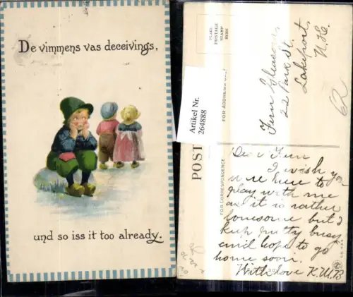 264888,Künstler Ak Kinder Holländischer Bub alleine a. Stein sitzend Typ Spruch Text