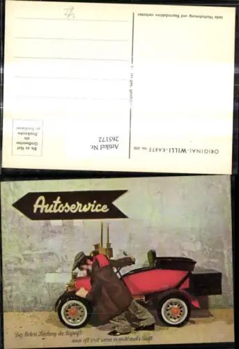 265172,Original Willi Karte 5703 Automobil Auto Mann schiebt z. Schild Autoservice Spruch