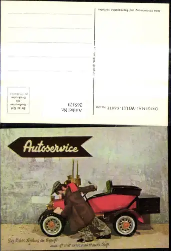 265173,Original Willi Karte 5703 Automobil Auto Mann schiebt z. Schild Autoservice Spruch