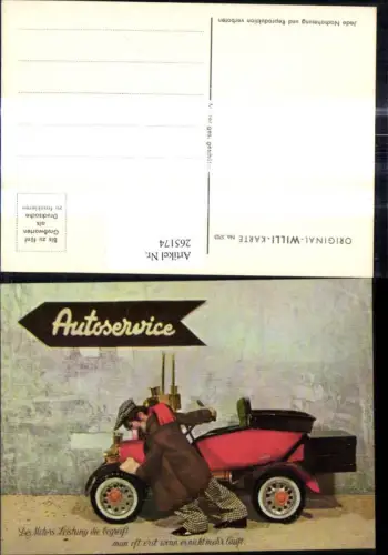 265174,Original Willi Karte 5703 Automobil Auto Mann schiebt z. Schild Autoservice Spruch