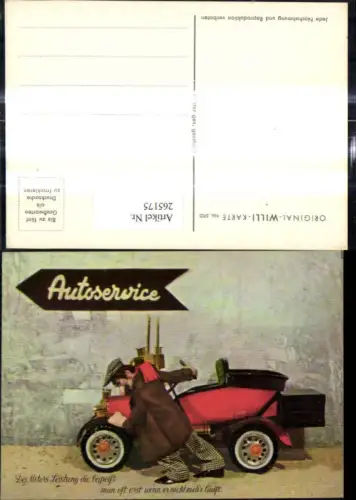 265175,Original Willi Karte 5703 Automobil Auto Mann schiebt z. Schild Autoservice Spruch