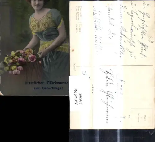 266860,Frau m. Rosen Blumen Geburtstag