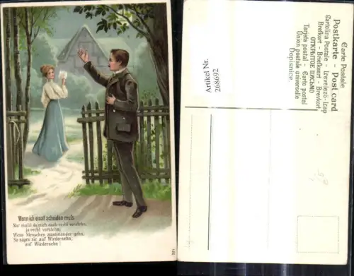 268692,Litho Mann Anzug winkt Frau z. Abschied Spruch