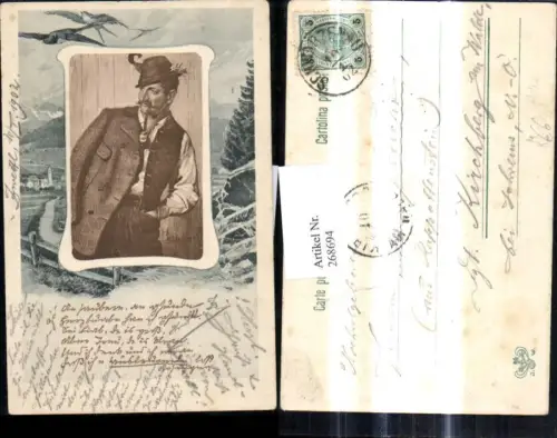 268694,Künstler Ak H. Schubert Mann Tracht Anzug Lederhose Hut Pfeife Rauchen Passepartout