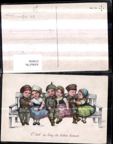 279950,Künstler AK Ad. Hoffmann unsign. Kinder Buben Uniform Soldaten Pickelhaube Mädchen m. Kleider