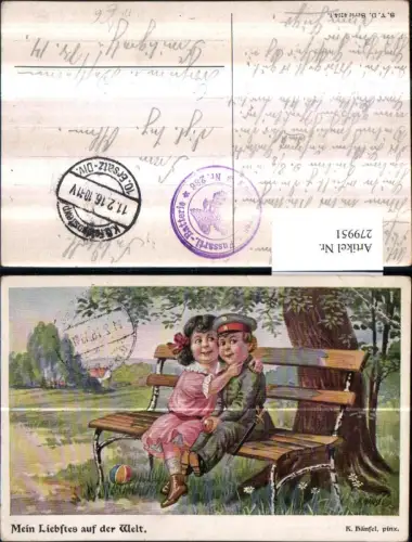 279951,Künstler AK K. Hänsel Mein liebstes auf d. Welt Liebespaar Bub in Uniform Soldat Feldpost Fußartillerie 286