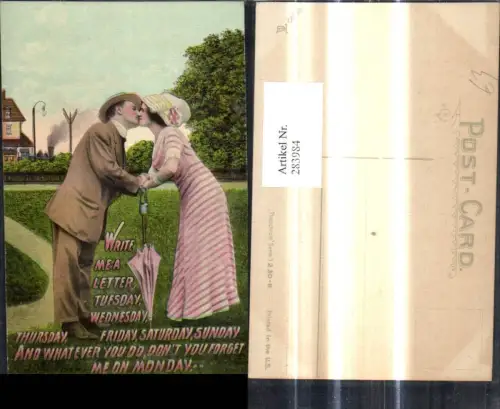 283984,Liebe Paar Kuss Schirm Eisenbahn i. Hintergrund Spruch Text