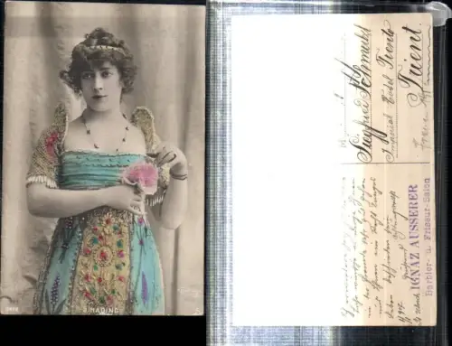 309304,Frau m. Haarband Kette Kleid Rosen pub Reutlinger 0422 Ignaz Ausserer Barbier- u. Friseur