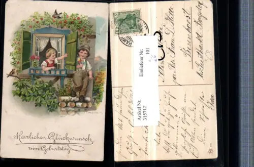 315712,Künstler Litho F. Kaskeline Kinder Fenster Mädchen Vögel pub Novolito 914
