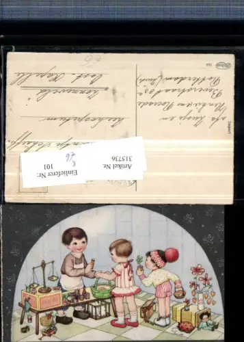 315736,Künstler AK ähnl. F. Baumgarten Kinder Spiel Geschäft Puppe Waage