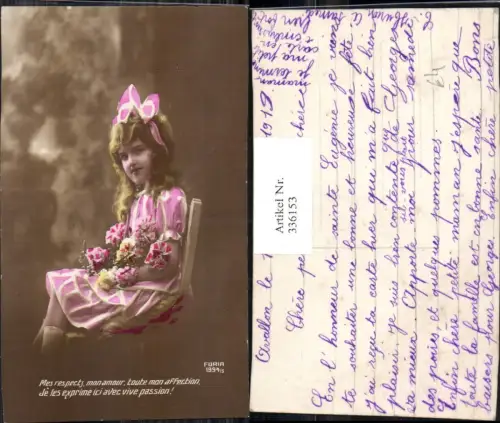 336153,Kind Kinder Mädchen m. Blumenstrauß Schleife i. Haar Spruch
