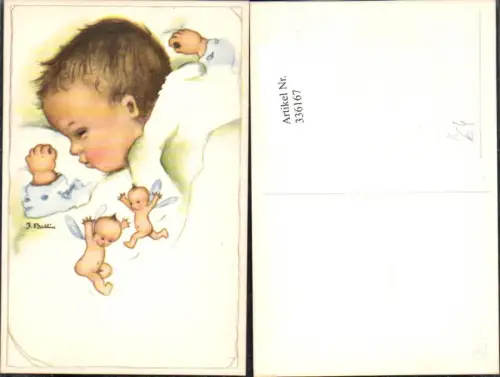 336167,Künstler Ak J. Balliu Kind schlafend Engel Babies m. Flügel