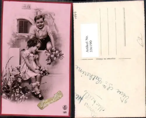 336190,Kind Kinder Mädchen m. Kleid Junge Blumen Blütenzweige Bonne Annee