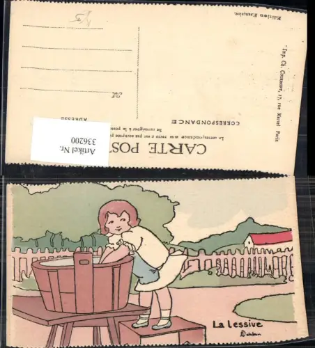 336200,Künstler Ak La lessive Mädchen Waschtrog Wäsche waschen Kind
