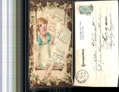336216,Künstler Ak Kind Kinder Mädchen a. Schaukel Papierrolle Efeu Passepartout pub A. Sockl