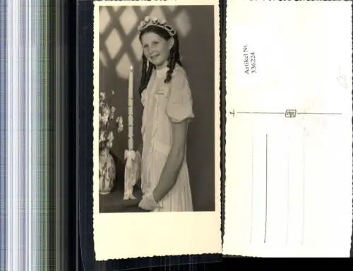 336224,Foto Ak Kind Mädchen Erstkommunion Kleid Haarschmuck Brennende Kerze
