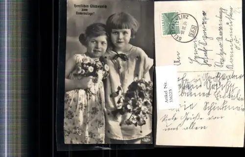 336225,Kind Kinder Mädchen Kleider Blumen Blumenstrauß Bahnpost Zug 253 Selzthal Linz