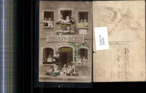 336228,Fotomontage Kind Kinder Babies schauen a. Fenster Haus Maison des Bebes