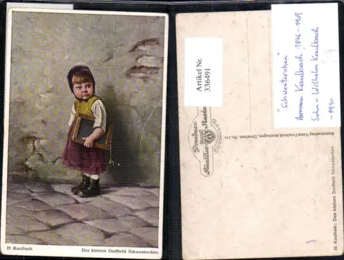 336491,Künstler Ak H. Kaulbach Des kleinen Dorfheld Schwesterchen Kinder i. Schule Handtafel