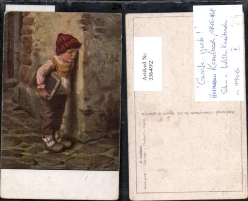 336492,Künstler Ak H. Kaulbach Guck Guck Kinder i. Schule Bub Junge m. Handtafel