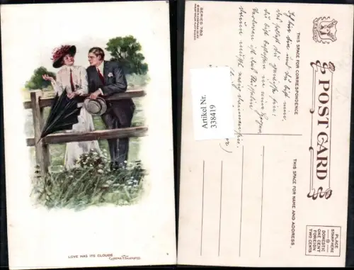 338419,Künstler Ak Clarence F. Underwood Liebe Paar Schirm Hut Glamour Love has its Clouds