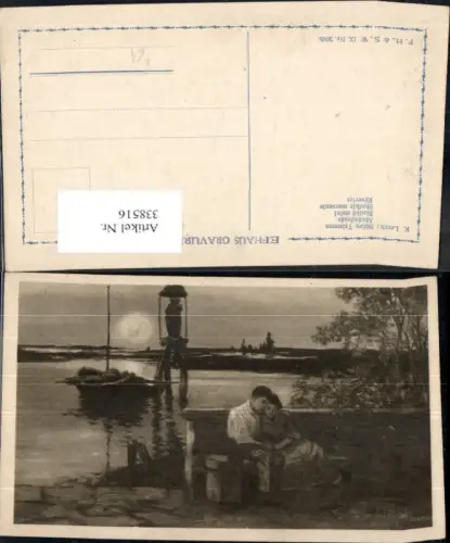 338516,Künstler Ak K. Lerch Süßes Träumen Liebe Paar Umarmung Ufer Boot i. Hintergrund