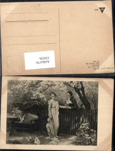 338526,Künstler Ak H. Koch Im Mai Liebe Paar Händchenhalten a. Zaun Tauben