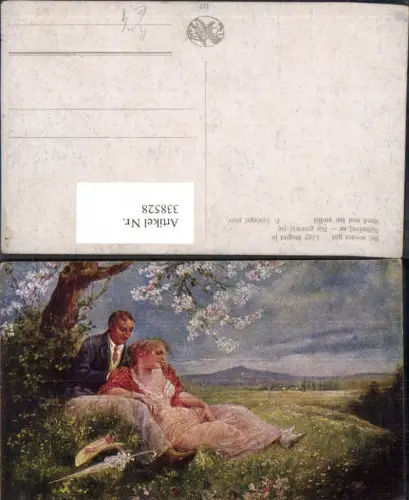 338528,Künstler Ak F. Schlegel Sei wieder gut Liebe Paar sitzt unter Baum Schirm Hut