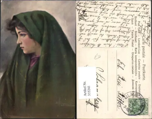355241,Künstler Ak Frau Kopftuch Schleier Portrait
