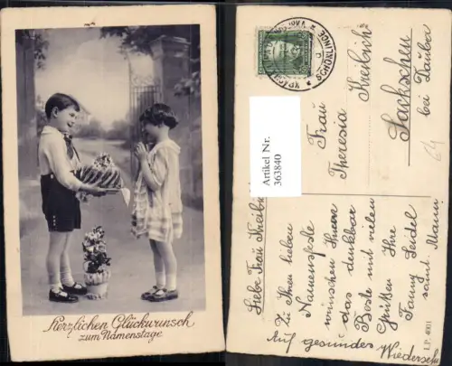 363840,Kinder m. Kuchen Guglhupf Blumentopf Namenstag