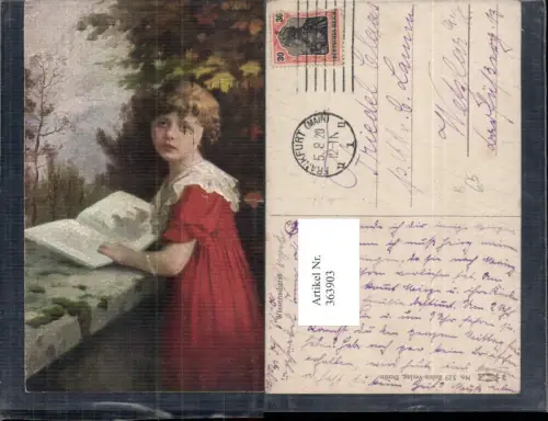 363903,Künstler Ak Kind Wissensdurst Mädchen Lesen Buch Wald i. Hintergrund